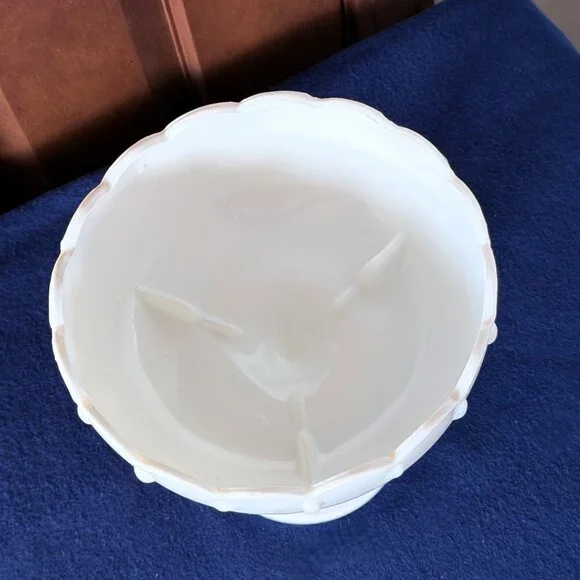 Vintage Indiana Glass Milk Glass Teardrop Pedestal Bowl Scalloped Compote Bowl - Picture 4 of 6